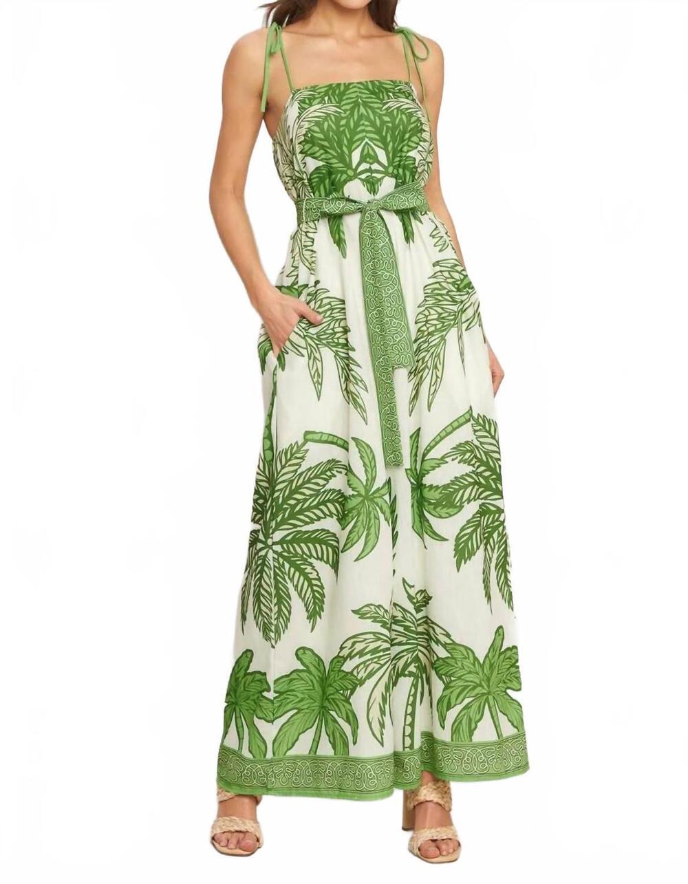 NEW FLYING TOMATO palm it like it is jumpsuit in green / ivory